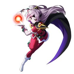 Rule 34 | 1girl, boots, cape, cosplay, female focus, full body, lina inverse, lina inverse (cosplay), long hair, official art, overlord (maruyama), red eyes, shalltear bloodfallen, silver hair, slayers, solo, vampire