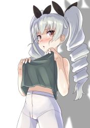 Rule 34 | 10s, 1girl, anchovy (girls und panzer), artist request, blush, curvy, embarrassed, female focus, girls und panzer, highres, long hair, looking at viewer, no panties, partially visible vulva, solo, standing, tears, twintails