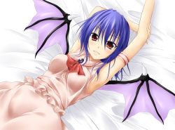 Rule 34 | 1girl, armpits, bat wings, blue hair, breasts, female focus, kirisaki byakko, aged up, red eyes, remilia scarlet, solo, touhou, vampire, wings