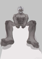Rule 34 | 1boy, abs, absurdres, bara, beard, completely nude, duduniaogu, facial hair, feet, final fantasy, final fantasy xiv, from below, full beard, full body, highres, large pectorals, looking at viewer, male focus, mature male, muscular, muscular male, navel, nude, original, pectorals, roegadyn, short hair, sitting, soles, solo, thick beard, warrior of light (ff14)