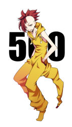Rule 34 | 10s, 1boy, black eyes, creatures (company), full body, game freak, gen 5 pokemon, hand in pocket, image sample, male focus, mohawk, nintendo, open mouth, personification, pixiv sample, pokemon, pokemon bw, red hair, resized, scrafty, short hair, simple background, solo, standing, standing on one leg, tokikane mikan, white background
