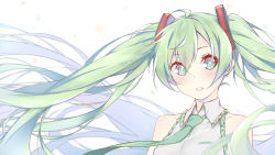 Rule 34 | 1girl, ahoge, blush, fhang, floating hair, green eyes, green hair, hatsune miku, highres, long hair, matching hair/eyes, necktie, parted lips, solo, twintails, upper body, very long hair, vocaloid