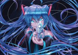 Rule 34 | ahoge, aiming, aiming at viewer, aqua eyes, aqua nails, artist request, black background, blue eyes, blue hair, dark background, fingernails, glowing, gun, hair ornament, hatsune miku, highres, holding, holding weapon, long fingernails, long hair, looking at viewer, md5 mismatch, nail polish, neon trim, resolution mismatch, saggitary, shirt, simple background, sleeveless, sleeveless shirt, smile, solo, source smaller, tagme, twintails, v-shaped eyebrows, very long hair, vocaloid, weapon