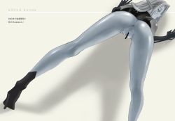 Rule 34 | 1girl, ass, bent over, blue skin, bottomless, censored, colored skin, dark-skinned female, dark elf, dark elf (lineage 2), dark skin, dutch angle, elf, from behind, grey eyes, grey hair, high heels, leaning, lineage, lineage 2, long hair, long legs, looking back, no panties, non-web source, oso (artist), oso (oso), pointy ears, pussy, shoes, solo, spread legs