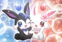 Rule 34 | 2girls, borrowed character, rabbit, furry, highres, jewelpet, jewelpet (series), multiple girls, one eye closed, open mouth, pemyu, red eyes, ruby (jewelpet), smile