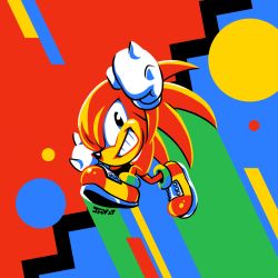 Rule 34 | 1990s (style), 1boy, clenched hands, commentary, flat color, furry, furry male, gloves, grin, jmanvelez, knuckles the echidna, male focus, nose, red hair, retro artstyle, shoes, smile, sneakers, solo, sonic (series), sonic mania, sonic the hedgehog, sonic the hedgehog (classic), spiked hair, spikes, white gloves