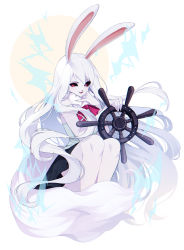 Rule 34 | 1girl, :3, absurdres, animal ears, artist request, breasts, carrot (one piece), electricity, fingernails, furry, high heels, highres, long hair, moon, one piece, rabbit ears, rabbit girl, rabbit tail, red eyes, ship&#039;s wheel, skirt, smile, sulong form, very long hair, white hair, wide hips