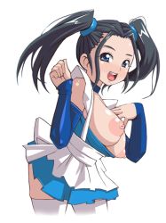 Rule 34 | 00s, 1girl, apron, artist request, black hair, blue dragon, blue eyes, blush, bouquet (blue dragon), breasts, choker, detached sleeves, huge breasts, large breasts, nipples, open mouth, skirt, smile, thighhighs, twintails, white thighhighs