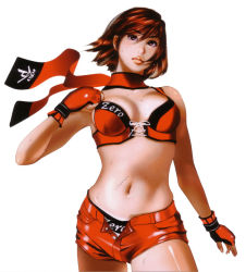 Rule 34 | 1girl, bikini, bikini top only, breasts, brown eyes, brown hair, buttons, choker, closed mouth, clothes writing, cowboy shot, cross-laced clothes, fingerless gloves, front-tie top, gloves, hair between eyes, head tilt, hinomoto reiko, kotobuki shiro, large breasts, lips, midriff, mole, mole on breast, navel, open clothes, open fly, open shorts, red bikini, red gloves, red ribbon, red shorts, ribbon, rumble roses, short hair, shorts, simple background, solo, stomach, sweat, swimsuit, unbuttoned, underwear, unzipped, white background, wind