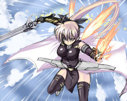 Rule 34 | 00s, 1girl, agito (fusion), element bender, fiery wings, fire, laevatein (nanoha), long hair, lyrical nanoha, mahou shoujo lyrical nanoha, mahou shoujo lyrical nanoha strikers, pink hair, ponytail, signum, solo, sword, thighhighs, unison (nanoha), weapon, whip sword, wings
