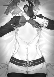 Rule 34 | absurdres, bad id, bad pixiv id, breasts, breasts apart, breasts out, dawalixi, gloves, greyscale, highres, monochrome, nipple piercing, nipples, open mouth, piercing, short hair, small breasts, solo, tongue, tongue out, warship girls r, wisconsin (warship girls r)