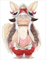 Rule 34 | 1other, animated, animated gif, blush, brown fur, dagashi (daga2626), flat chest, fur, furry, hair ornament, lagunera, looking at viewer, made in abyss, nanachi (made in abyss), open mouth, other focus, simple background, solo, topless, whiskers, white background, white hair, yellow eyes