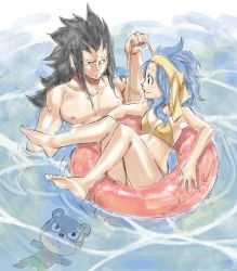 Rule 34 | barefoot, fairy tail, feet, gajeel redfox, levy mcgarden, mashima hiro, official art, pantherlily, topless male, water