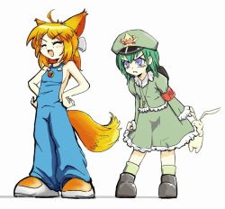 Rule 34 | &gt;:d, 2girls, :d, = =, ^ ^, ahoge, angry, animal ears, animal print, armband, backpack, bag, blue eyes, blush, boots, bow, breasts, closed eyes, crab, dress, fang, flat chest, fox ears, fox tail, frilled dress, frills, green dam, green dress, green hair, hair bow, hands on own hips, hat, holding, jewelry, jpeg artifacts, key, leaning forward, lolifox, lolita fashion, medium breasts, mozilla firefox, multiple girls, naked overalls, necklace, open mouth, orange hair, os-tan, overalls, peaked cap, personification, ponytail, rabbit, shadow, shoes, short hair, sideboob, simple background, smile, socks, standing, stuffed animal, stuffed rabbit, stuffed toy, tail, tears, v-shaped eyebrows, white background
