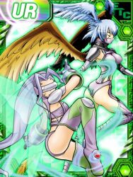 Rule 34 | 2girls, armor, ass, breasts, digimon, digimon (creature), digimon collectors, fairimon, gloves, head wings, large breasts, long hair, mask, multiple girls, official art, panties, short hair, shutumon, underwear, very long hair, wings