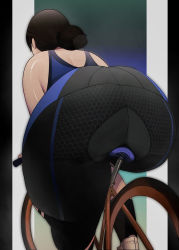 Rule 34 | 1girl, ass, bare shoulders, bicycle, brown hair, highres, huge ass, leggings, mmmmmkun, pants, plump, sleeveless, solo, sports bra, sportswear, tagme, tight clothes, tight pants, yoga pants