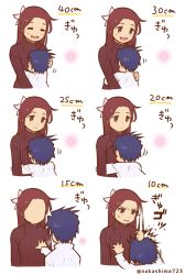 Rule 34 | 1boy, 1girl, blue hair, grabbing another&#039;s breast, breast smother, brown hair, couple, faceless, flower, grabbing, hair flower, hair ornament, height difference, hetero, hug, annoyed, japanese clothes, kimono, kiss, long hair, mole, nakashima (middle earth), open mouth, original, punching, ribbed sweater, short hair, sweatdrop, sweater, turtleneck, twitter username, what you can do with height differences