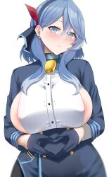 Rule 34 | 1girl, absurdres, ako (blue archive), areola slip, arind yudha, bell, black skirt, blue archive, blue eyes, blue gloves, blue hair, blue jacket, blush, breasts, buttons, center opening, collar, cowbell, double-breasted, gloves, hair ribbon, hairband, half gloves, highres, jacket, large breasts, long hair, long sleeves, looking at viewer, neck bell, pencil skirt, ribbon, sideboob, skirt, smile, solo