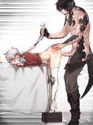 Rule 34 | 1boy, 1girl, absurdres, alisaie leveilleur, au ra, bent over, black gloves, black hair, blush, boots, bottomless, braid, clothes pull, commentary, commission, cum, cum overflow, dragon horns, dragon tail, ejaculation, elezen, elf, english commentary, final fantasy, final fantasy xiv, fingerless gloves, from side, glasses, gloves, grabbing another&#039;s hair, hand on another&#039;s ass, handprint, hetero, high heel boots, high heels, highres, horns, long hair, long sleeves, meolucky147, motion lines, pants, pants pull, penis, penis piercing, piercing, pointy ears, ranier layarte, red gloves, red shirt, scales, sex, sex from behind, shirt, spanked, table, tail, thigh boots, thighhighs, tiptoes, topless male, trembling, uncensored, warrior of light (ff14), white footwear, white hair