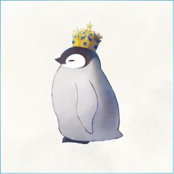 Rule 34 | animal focus, ayu (mog), bird, crown, emperor penguin, closed eyes, from side, full body, grey background, no humans, original, penguin, simple background, symbol-only commentary