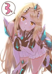Rule 34 | 1girl, absurdres, bare legs, bare shoulders, blonde hair, breasts, chest jewel, dress, earrings, elbow gloves, gloves, highres, jewelry, large breasts, long hair, mythra (xenoblade), short dress, solo, starbacks udon, xenoblade chronicles (series), xenoblade chronicles 2