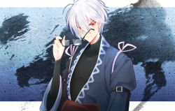 Rule 34 | 1boy, glasses, japanese clothes, long sleeves, male focus, morichika rinnosuke, silver hair, solo, touhou, upper body, yellow eyes, z.o.b