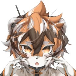 Rule 34 | 1girl, animal ears, arknights, artist name, china dress, chinese clothes, claws, dress, furry, furry female, gie (gienara), multicolored hair, nail polish, open mouth, orange eyes, snout, streaked hair, tiger ears, tiger girl, tiger stripes, waai fu (arknights), white fur