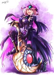 Rule 34 | 1girl, armor, breasts, chest jewel, gore magala (armor), hammer, highres, large breasts, monster hunter (series), open mouth, pyra (xenoblade), red eyes, red hair, short hair, sofusan1526, solo, swept bangs, xenoblade chronicles (series), xenoblade chronicles 2