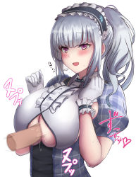 Rule 34 | 1boy, 1girl, absurdres, azur lane, breasts squeezed together, breasts, center frills, clothing cutout, cum, dido (azur lane), dido (muse) (azur lane), ejaculation, framed breasts, frilled hairband, frills, gloves, hairband, headphones, highres, long hair, paizuri, paizuri under clothes, penis, perpendicular paizuri, puffy short sleeves, puffy sleeves, purple eyes, satou aji, short sleeves, side ponytail, silver hair, underboob, underboob cutout, upper body, white gloves, wrist cuffs