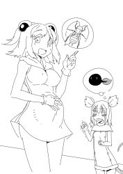 Rule 34 | 2girls, absurdres, blush, frog girl, frostcyco, gloves, highres, looking at viewer, monochrome, mouse girl, multiple girls, personification