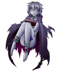 Rule 34 | 1girl, ass, aura, barefoot, blush, bone, book, bracelet, cape, cloak, closed eyes, fetal position, gem, glowing, goth fashion, gradient background, hair between eyes, highres, hood, hug, hyphen, jewelry, lich (monster girl encyclopedia), magic, messy hair, monster girl, monster girl encyclopedia, open mouth, pale skin, short hair, silver hair, skull, solo, tattoo, torn cape, torn clothes, transparent background, undead, watermark, wide hips, zombie