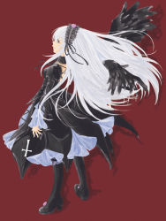 Rule 34 | 00s, aya (s-g), boots, dress, frills, hairband, highres, knee boots, long hair, purple eyes, rozen maiden, silver hair, solo, suigintou, wings