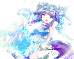 Rule 34 | 1girl, blue eyes, chinese clothes, haku (p&amp;d), heco (mama), long hair, purple hair, puzzle &amp; dragons, solo