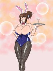 Rule 34 | breasts, brown eyes, brown hair, giboshi matoi, huge breasts, kochikame, leotard, playboy bunny, rabbit ears