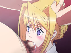 Rule 34 | blonde hair, blush, breasts, censored, classroom, cum, cum in mouth, erohi, fat, fat man, fellatio, forced, hand on head, large breasts, long hair, nude, open clothes, open shirt, oral, penis, princess lover, purple eyes, rape, rocoroto, saliva, school, shirt, silvia van hossen, tears, wide-eyed