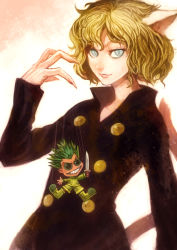 Rule 34 | 1boy, androgynous, animal ears, blonde hair, cat ears, cat tail, dagger, fingernails, gon freecss, grey eyes, hunter x hunter, knife, lack, male focus, nail, neferpitou, other focus, puppet, sharp teeth, short hair, slit pupils, solo, tail, teeth, trap, wavy hair, weapon