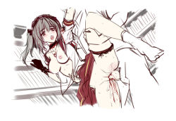 Rule 34 | 1boy, 1girl, bad id, bad pixiv id, blood, blush, breasts, bridal garter, clothed sex, defloration, dutch angle, from behind, gloves, hetero, jewelry, leg grab, library, necklace, nipples, penis, q azieru, rape, sex, sketch, spread legs, tabi, twintails, uncensored, vaginal, white footwear
