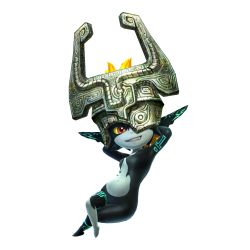 Rule 34 | 1girl, armpits, arms up, breasts, colored sclera, fang, highres, hyrule warriors, mask, midna, navel, nintendo, no nipples, official art, red eyes, small breasts, the legend of zelda, the legend of zelda: twilight princess, wide hips, yellow sclera