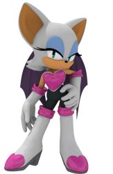 Rule 34 | 1girl, 3d, bat (animal), breasts, cleavage, full body, gloves, green eyes, official art, rouge the bat, simple background, solo, sonic (series), standing, transparent background