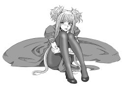 Rule 34 | 1girl, aoki hagane no arpeggio, bbb (friskuser), blunt bangs, blush, choker, crying, dress, full body, graphite (medium), greyscale, high heels, hugging own legs, knees, kongou (aoki hagane no arpeggio), legs, lips, lipstick, looking to the side, makeup, monochrome, pantyhose, parted lips, short hair with long locks, short sleeves, sidelocks, sitting, solo, tears, traditional media, two side up