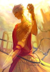 Rule 34 | 1boy, blonde hair, chain, enkidu (weapon) (fate), fate/zero, fate (series), gilgamesh (fate), hair up, highres, jewelry, kabio, male focus, necklace, red eyes, solo, toga