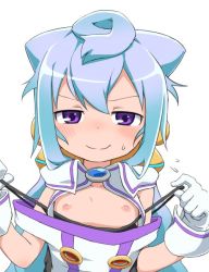 Rule 34 | 10s, 1boy, bad id, bad twitter id, blue hair, bubukka, gloves, hacka doll, hacka doll 3, inactive account, long hair, looking at viewer, male focus, nipples, purple eyes, simple background, smile, solo, trap, white background, white gloves