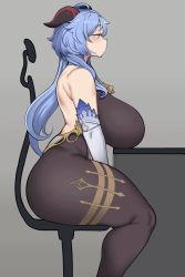 Rule 34 | animated, animated gif, blue hair, breasts, chamchami, dildo, dildo riding, ganyu (genshin impact), genshin impact, happy, highres, horns, huge breasts, masturbation, pussy juice, pussy juice trail, sex toy