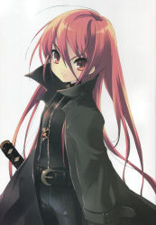Rule 34 | 00s, 1girl, absurdres, alastor (shakugan no shana), arms at sides, hair between eyes, highres, ito noizi, jewelry, long hair, necklace, pendant, red hair, scan, shakugan no shana, shana, simple background, solo, sword, v-shaped eyebrows, very long hair, weapon, white background