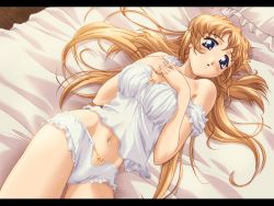 Rule 34 | bed, blonde hair, blue eyes, camisole, frilled panties, frills, game cg, lingerie, long hair, non-web source, panties, solo, underwear