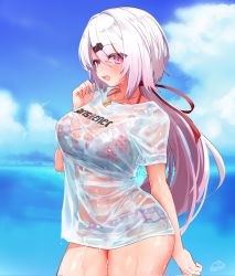 Rule 34 | 1girl, bikini, bikini under clothes, blush, breasts, clothes writing, contrapposto, corrupted twitter file, eyes visible through hair, festa11307070, frilled bikini, frills, hair ornament, hair ribbon, hairclip, highres, jewelry, large breasts, long hair, looking at viewer, low ponytail, necklace, nijisanji, ocean, official alternate costume, open mouth, paid reward available, pink bikini, pink hair, plaid, plaid bikini, red ribbon, ribbon, see-through, shiina yuika, shiina yuika (6th costume), shirt, short sleeves, sky, smile, solo, swimsuit, t-shirt, taut clothes, taut shirt, very long hair, virtual youtuber, watermark, web address, wet, wet clothes, white shirt