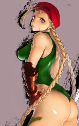 Rule 34 | 1girl, ahoge, bad id, bad pixiv id, beret, blonde hair, blue eyes, bodypaint, braid, breasts, cammy white, camouflage, cropped, fingerless gloves, gloves, hands on own hips, hat, highleg, highleg leotard, huge ahoge, impossible clothes, impossible leotard, kazakami yuu, leotard, lips, long hair, looking at viewer, medium breasts, mei (swallowneun), nose, perky breasts, scar, solo, street fighter, thick thighs, thighs, thong leotard, twin braids, very long hair