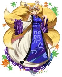 Rule 34 | 1girl, bad id, bad pixiv id, blonde hair, female focus, fox tail, hat, highres, jerun, multiple tails, short hair, solo, tabard, tail, touhou, wide sleeves, yakumo ran, yellow eyes