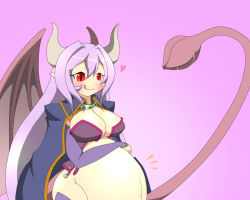 Rule 34 | 1boy, 1girl, alma elma, blue eyes, blush, breasts, bulge, demon girl, demon wings, horns, inside creature, large breasts, licking lips, long hair, long tail, luka (mon-musu quest!), mon-musu quest!, open mouth, pointy ears, purple hair, red eyes, smile, stomach, stomach bulge, tail, tattoo, tears, tongue, tongue out, vore, wings