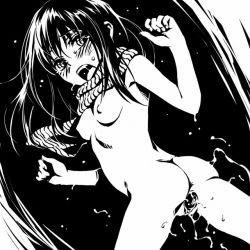 Rule 34 | 1girl, breasts, greyscale, high contrast, monochrome, mosha, naked scarf, nipples, nude, nurarihyon no mago, petite, pussy, ringed eyes, scarf, solo, uncensored, yuki onna, yuki onna (nurarihyon no mago)